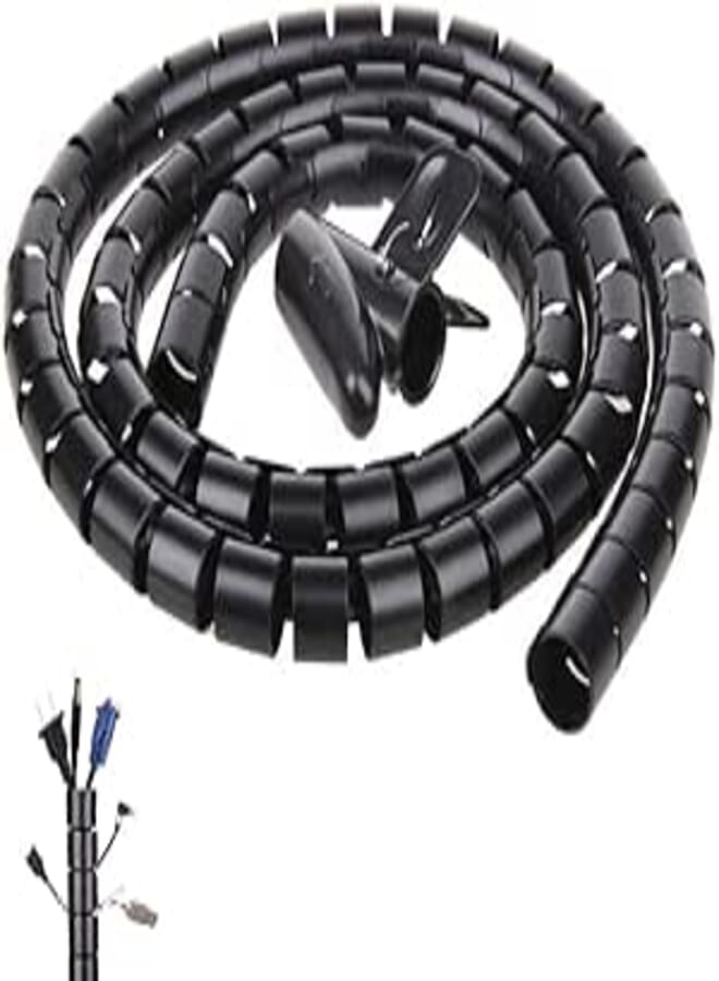 Black Spiral Winding Cable Management Pipe Wire Wrap Line Coiled Tube, Flexible Cord Covered Protective Bundler Sleeve Hose for Office, Computer, TV, and Car (Length 10ft- Dia 1.1inch)